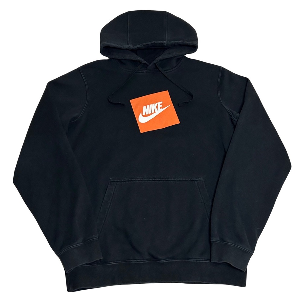 Nike Sportswear Men’s Black Hoodie Sweatshirt Size Small Hot Box Orange Swoosh